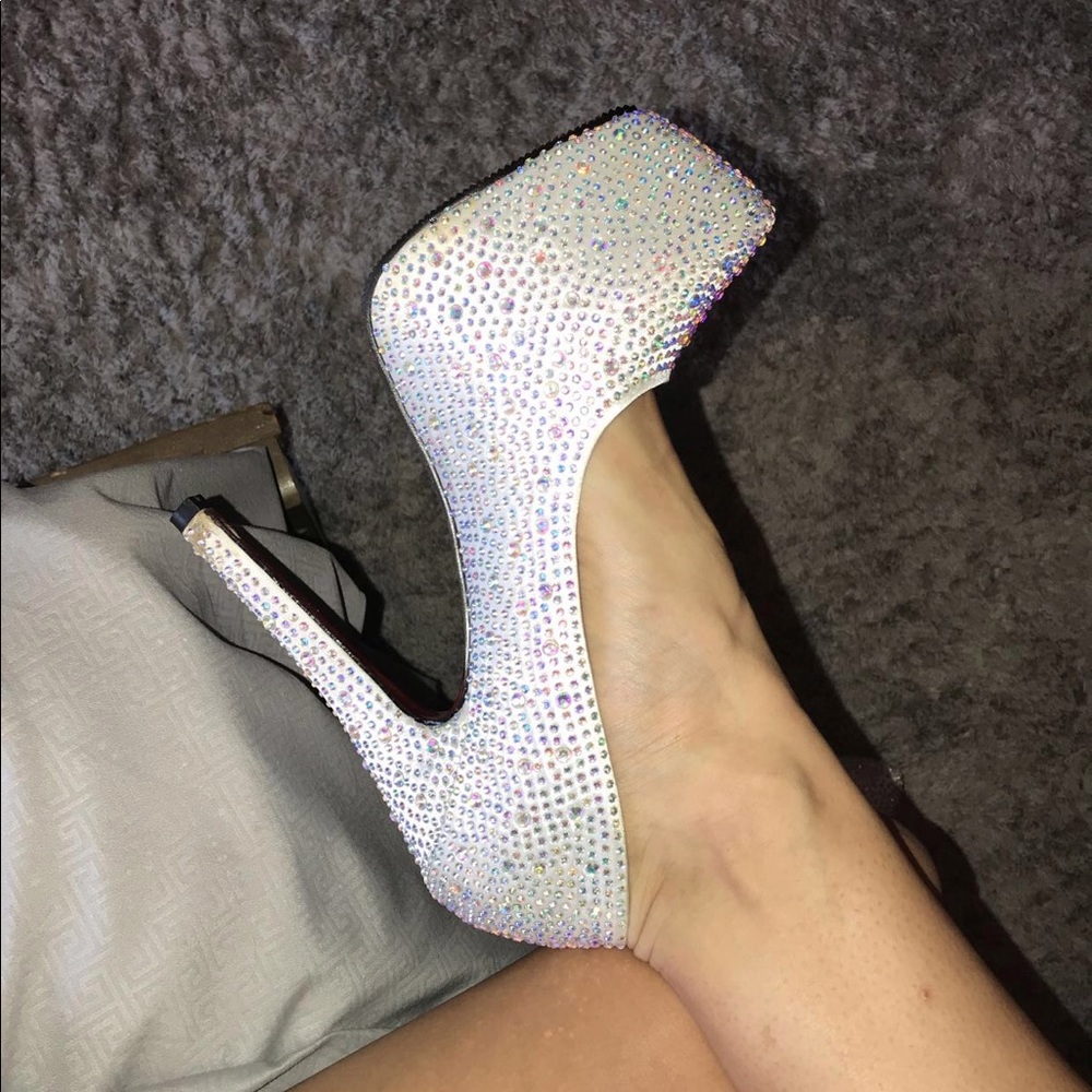 White sparkly diva heels
